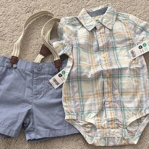 NEW Baby B gosh Onesie with Blue Shorts and Suspenders